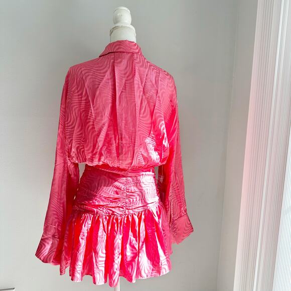 Ronny Kobo Brenda Dress Ria Pink Silk Blend Mini Ruched Waist Size M NWT - Picture 3 of 11